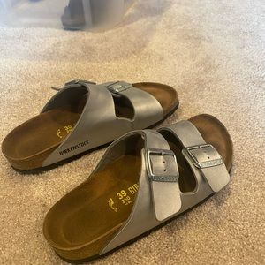 Silver Birkenstock’s Arizona Soft Footbed